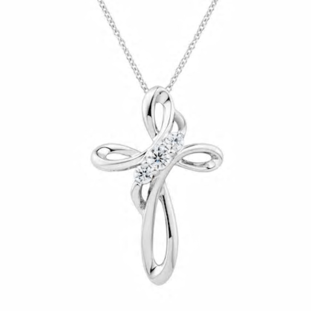 Sterling Silver 1/3 c. TW Simulated Diamond Cross
